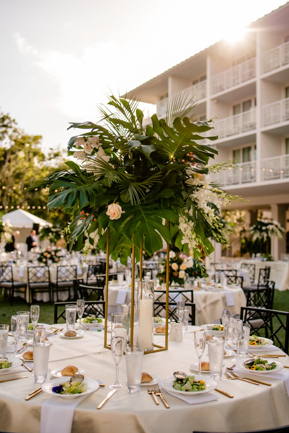 A wedding reception at Bakers Cay Resort with a tropical setting.
