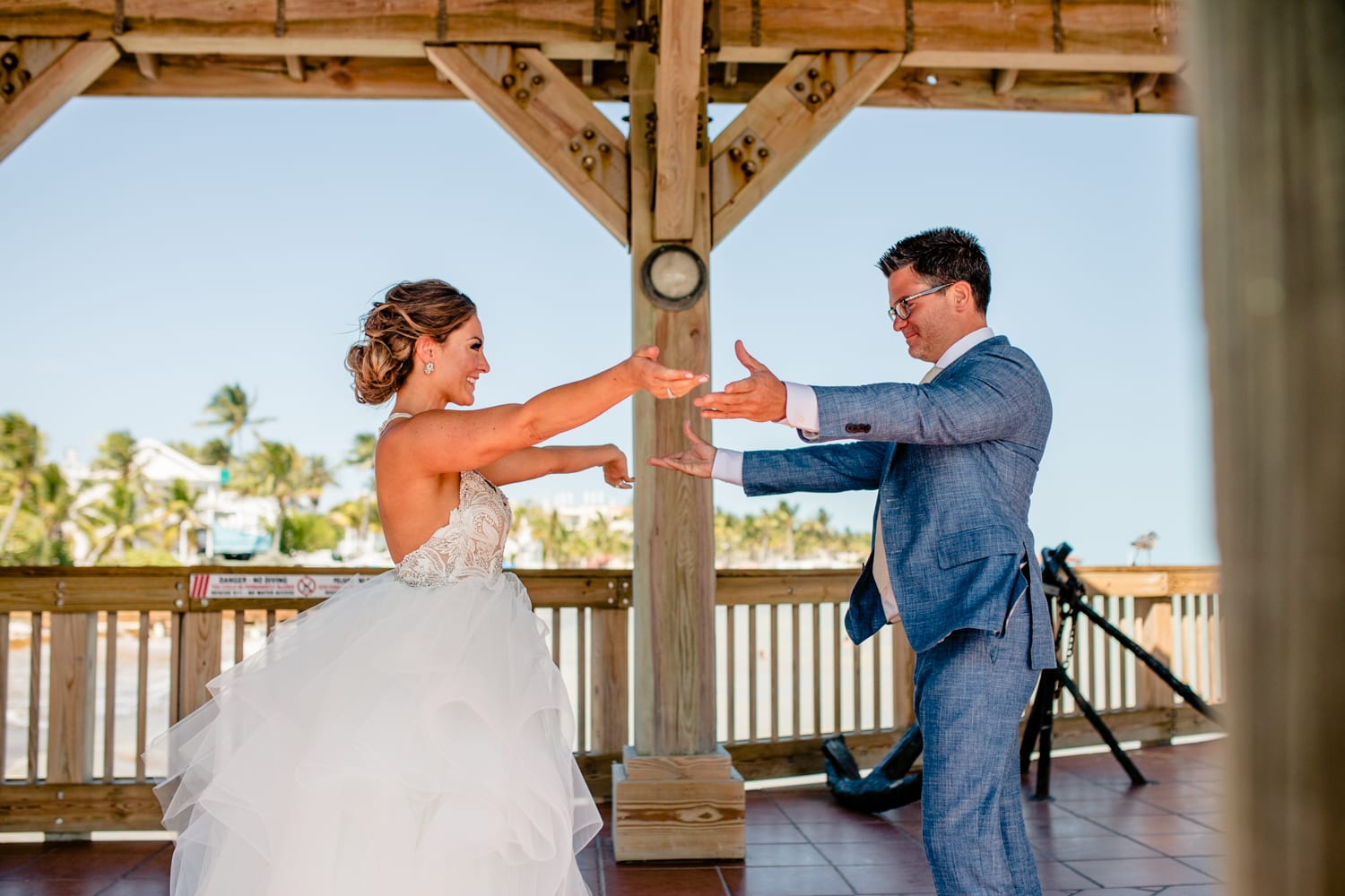 A bride and groom having their first dance at a Casa Marina wedding.