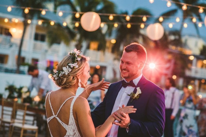 bride and groom dancing during wedding reception at southernmost beach resort wedding