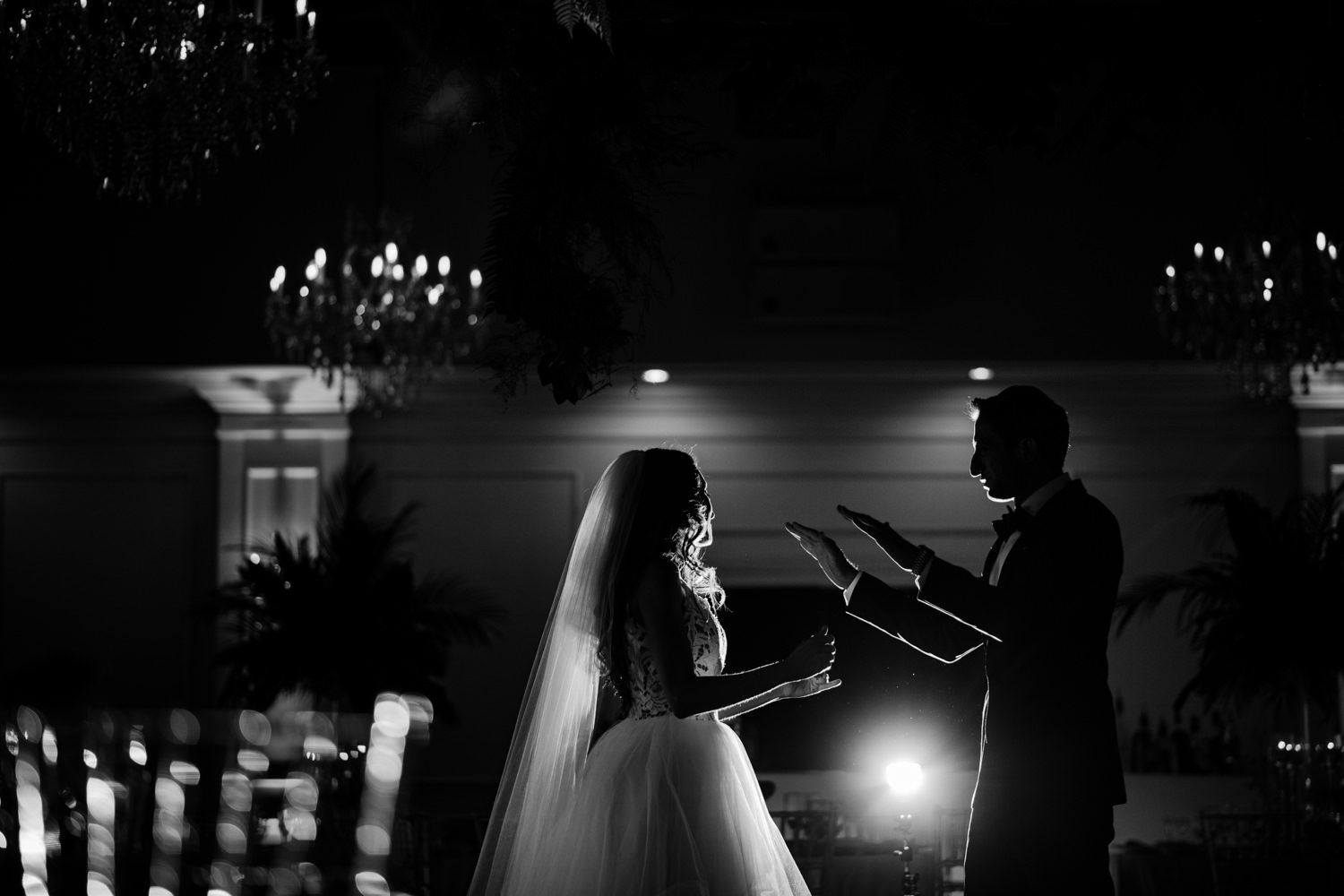 Bride and groom silhouette at their miami wedding