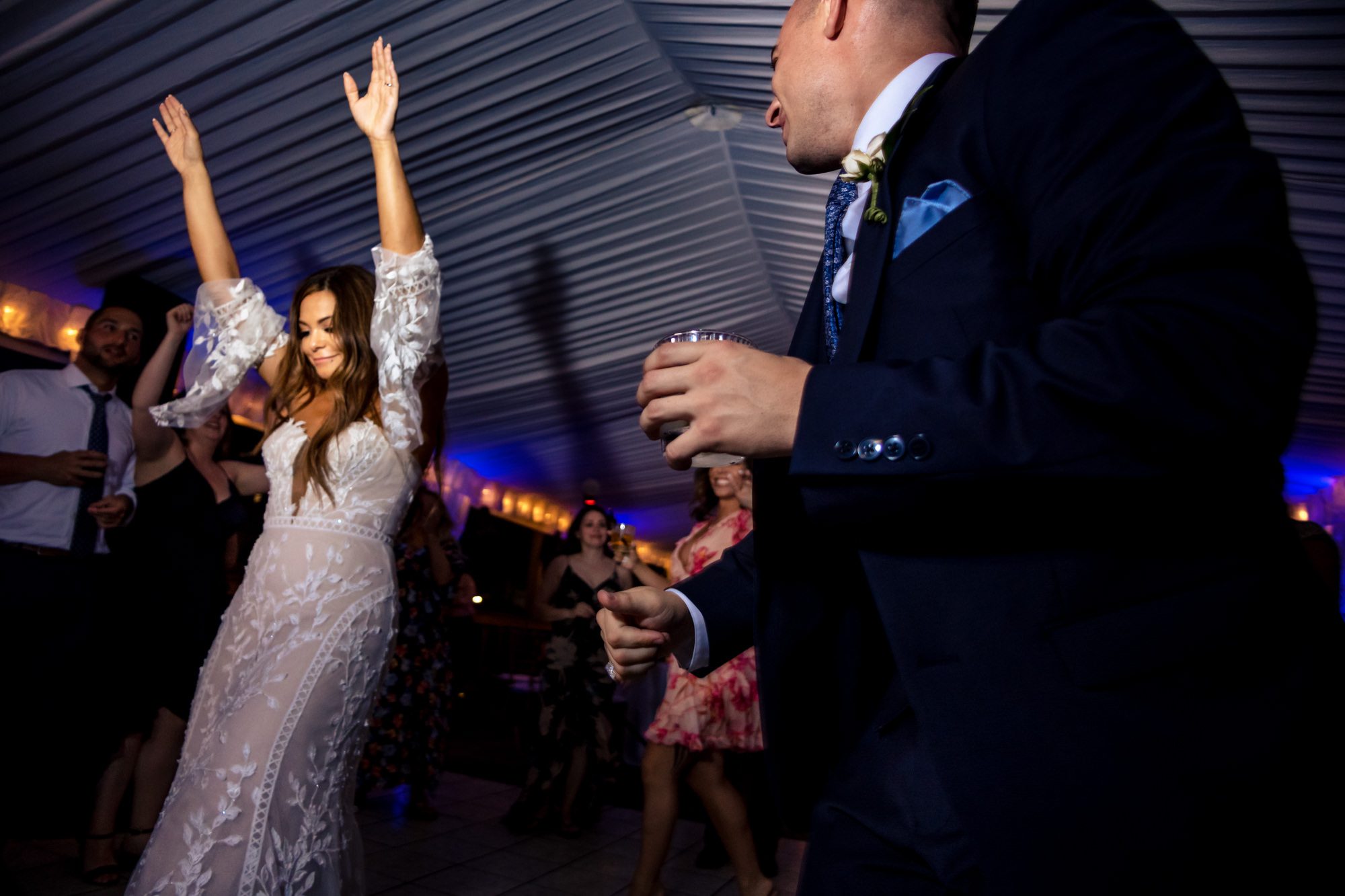 A bride and groom dancing at their Key West wedding reception at Ocean Key Resort.