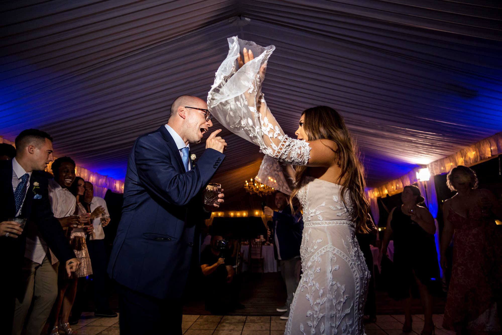 A bride and groom dancing at their Key West wedding reception.