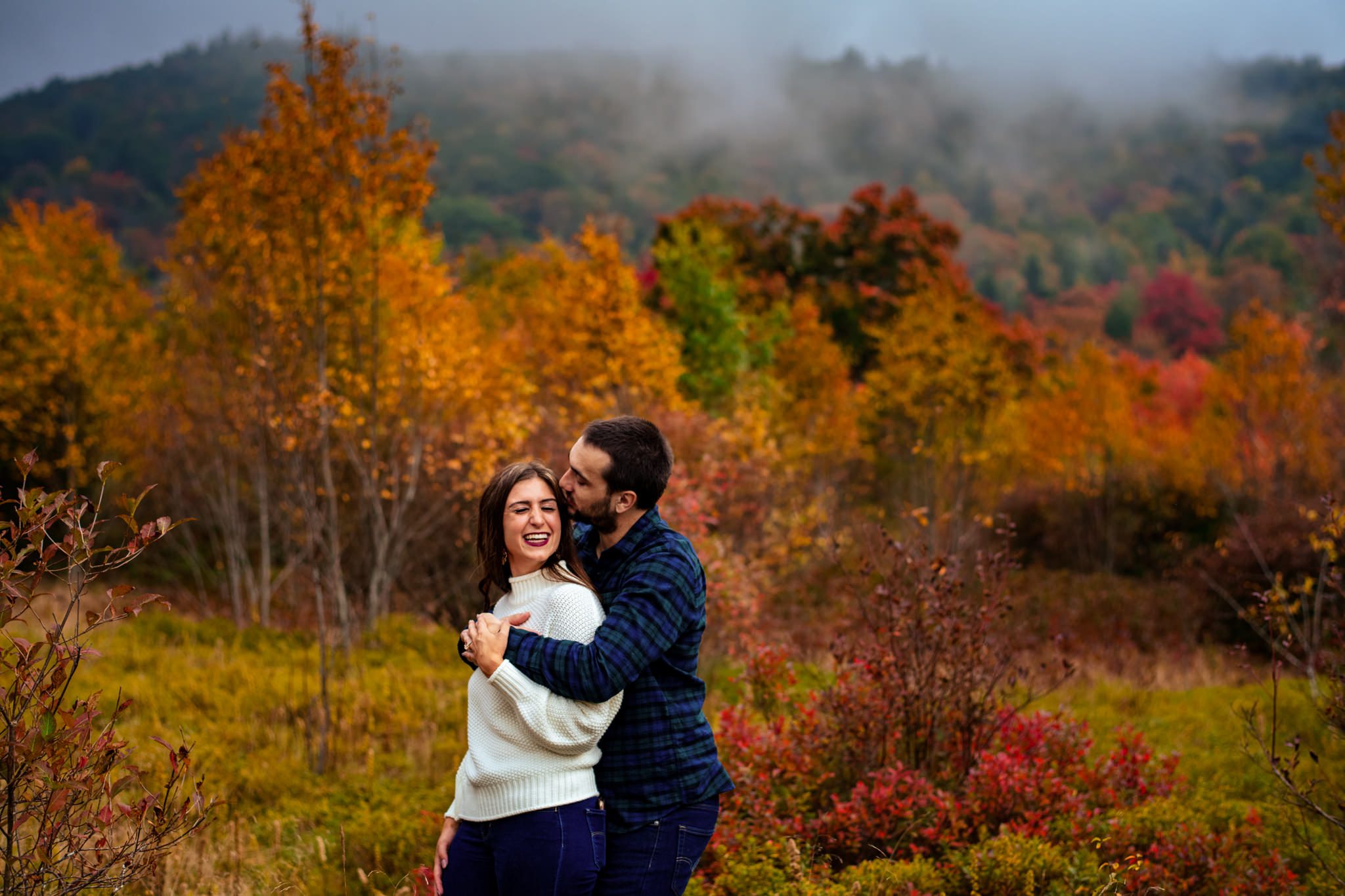 graveyard fields engagement session during fall colors in asheville nc