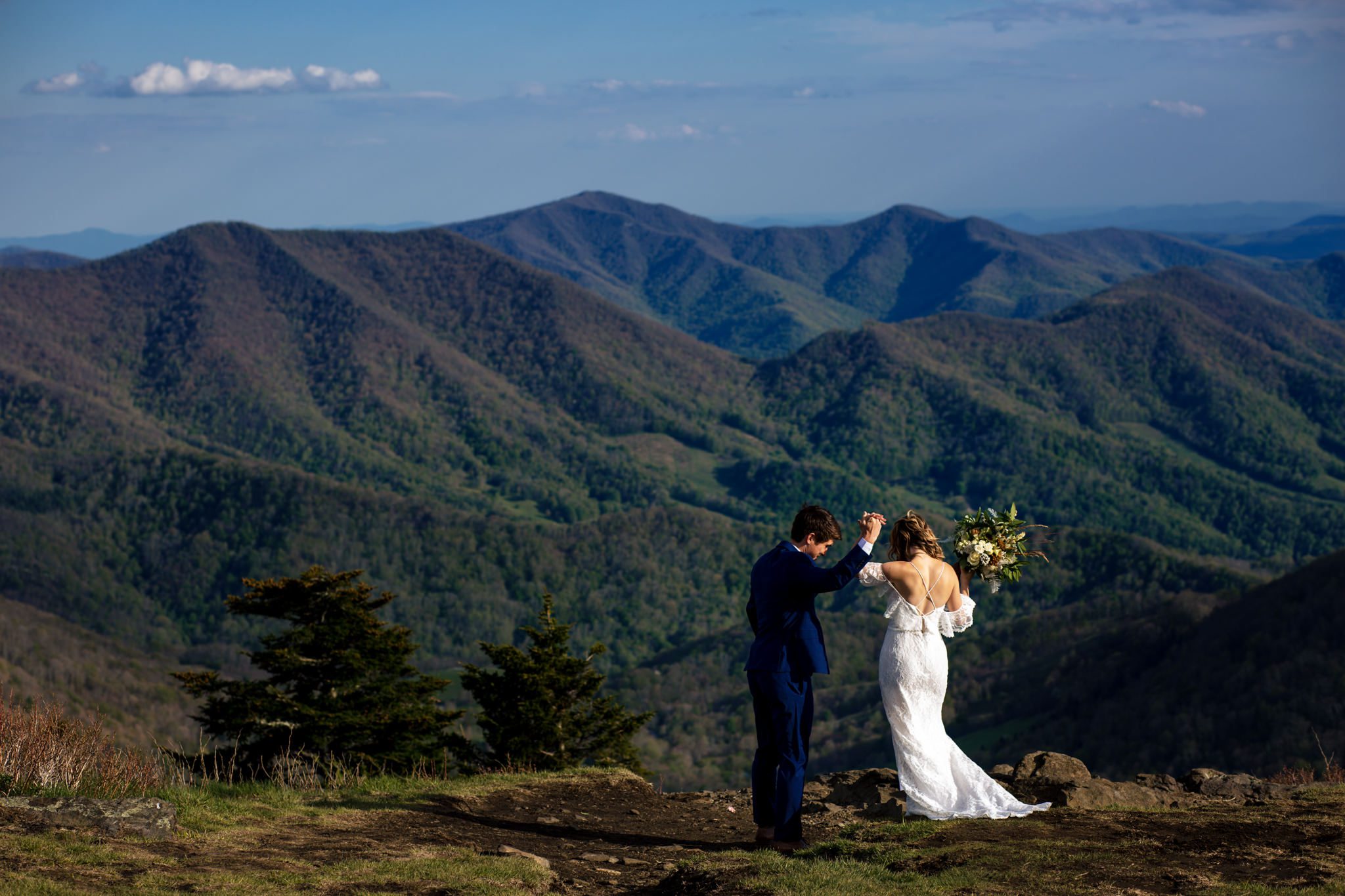 asheville nc elopement on mountain top with bride and groom