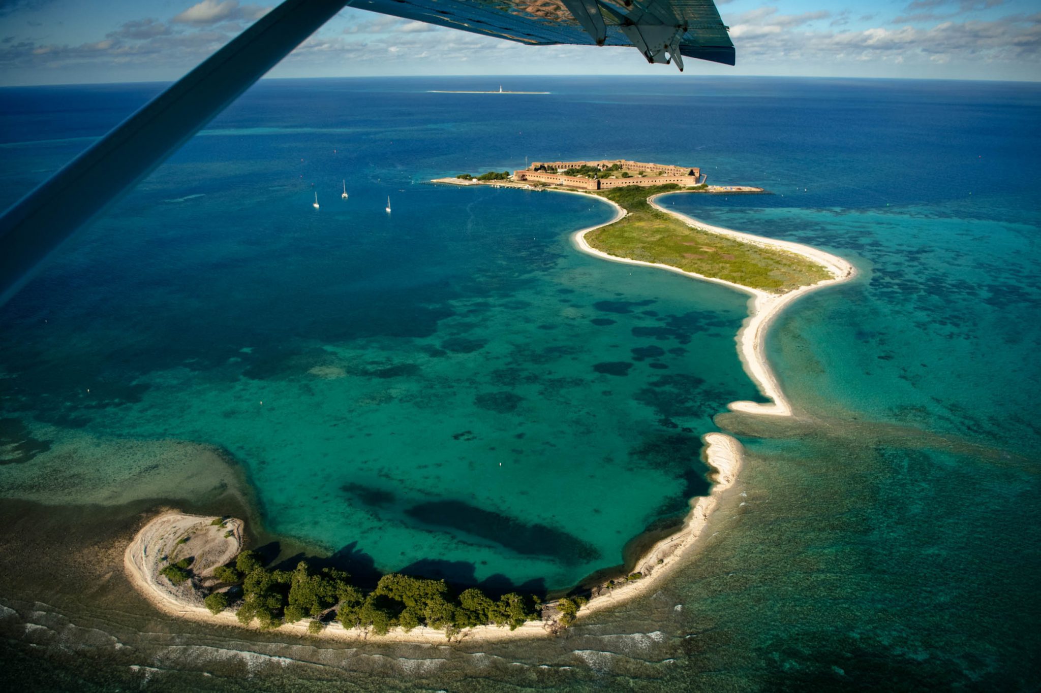 Aerial view from seaplane of Fort Jefferson in the dry Tortugas national Park