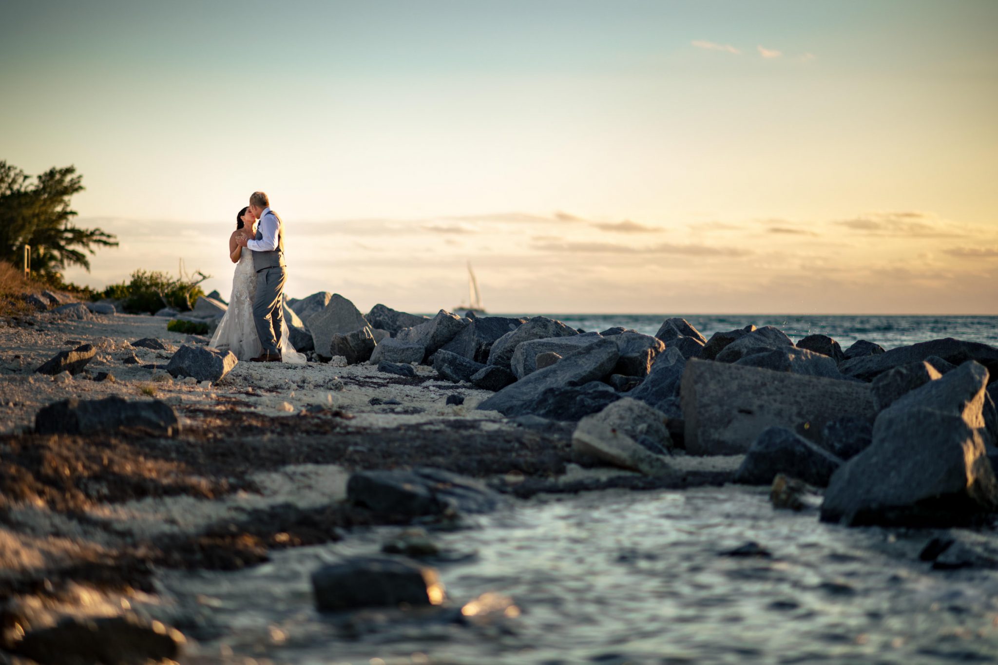 sunset photo of fried and groom at fort zachary taylor in key west florida