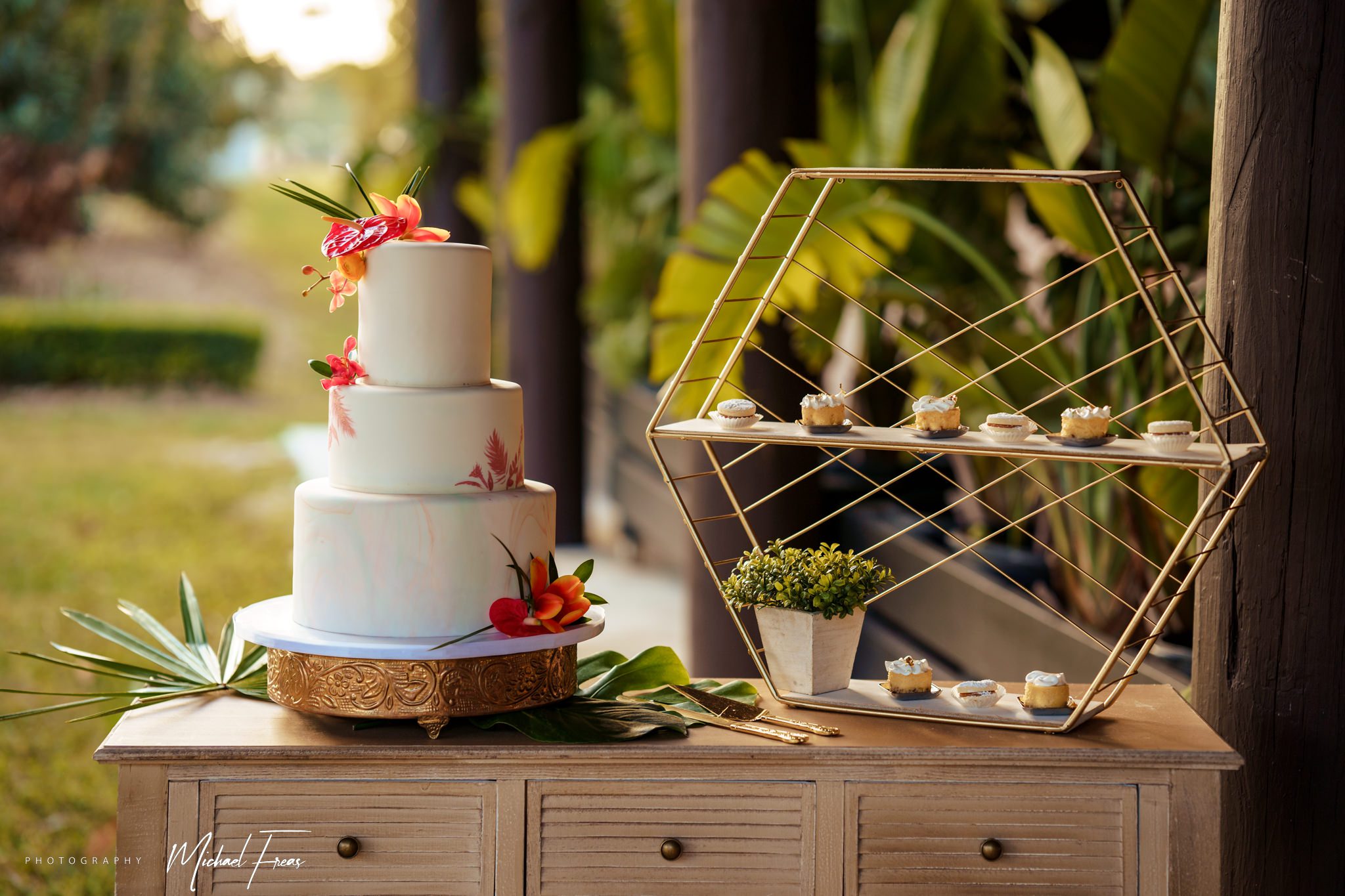Photo of the desserts and wedding cake together
