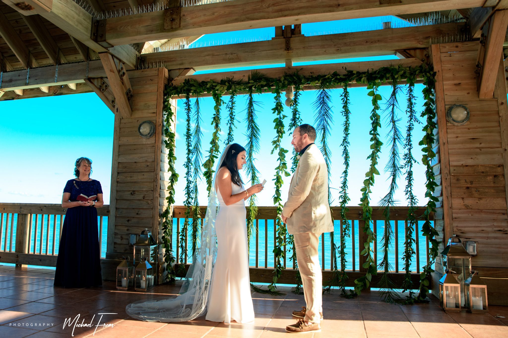 bride and groom during wedding ceremony at reach resort