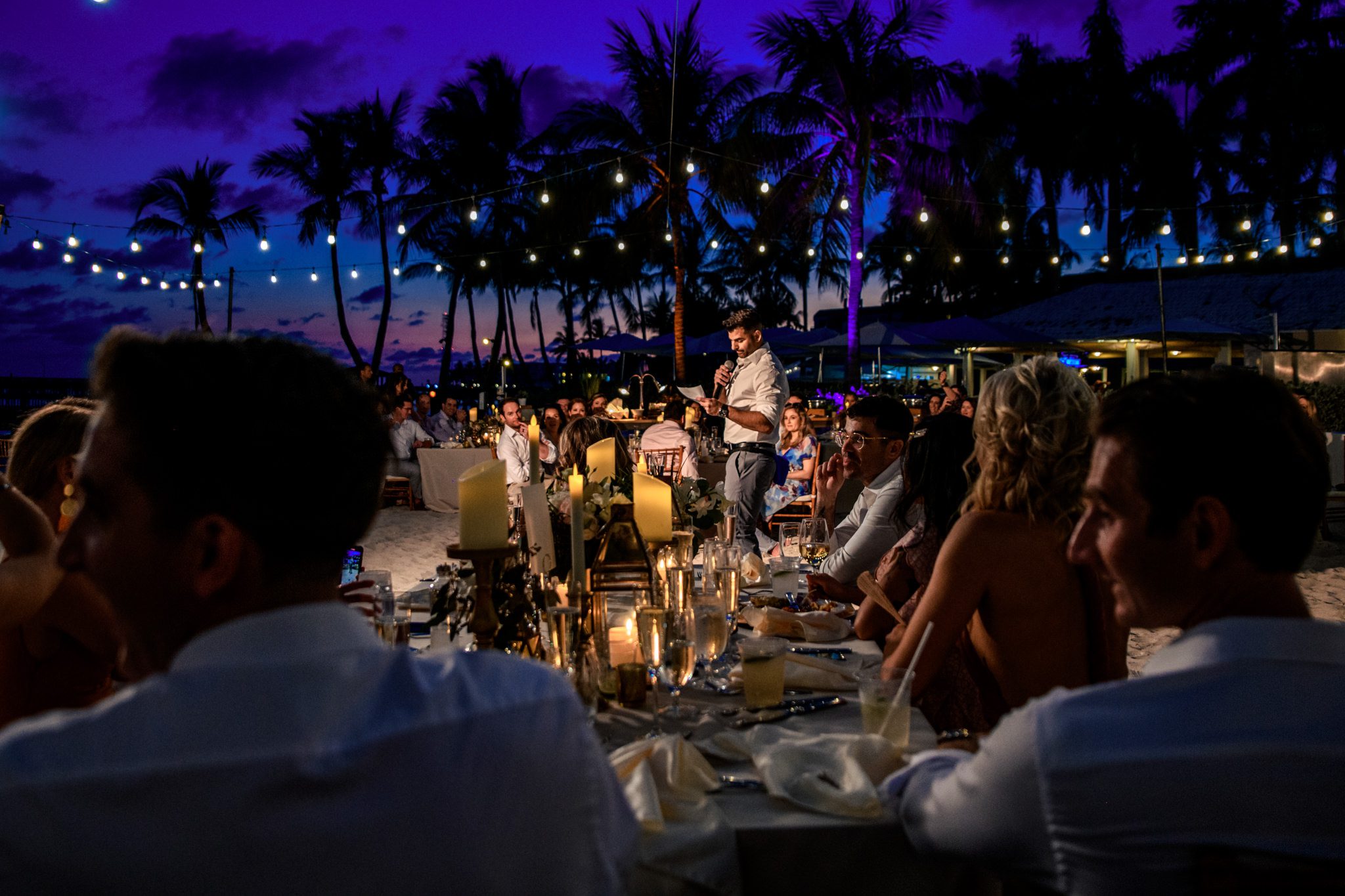 Casa Marina Key West wedding reception at dusk on the beach.