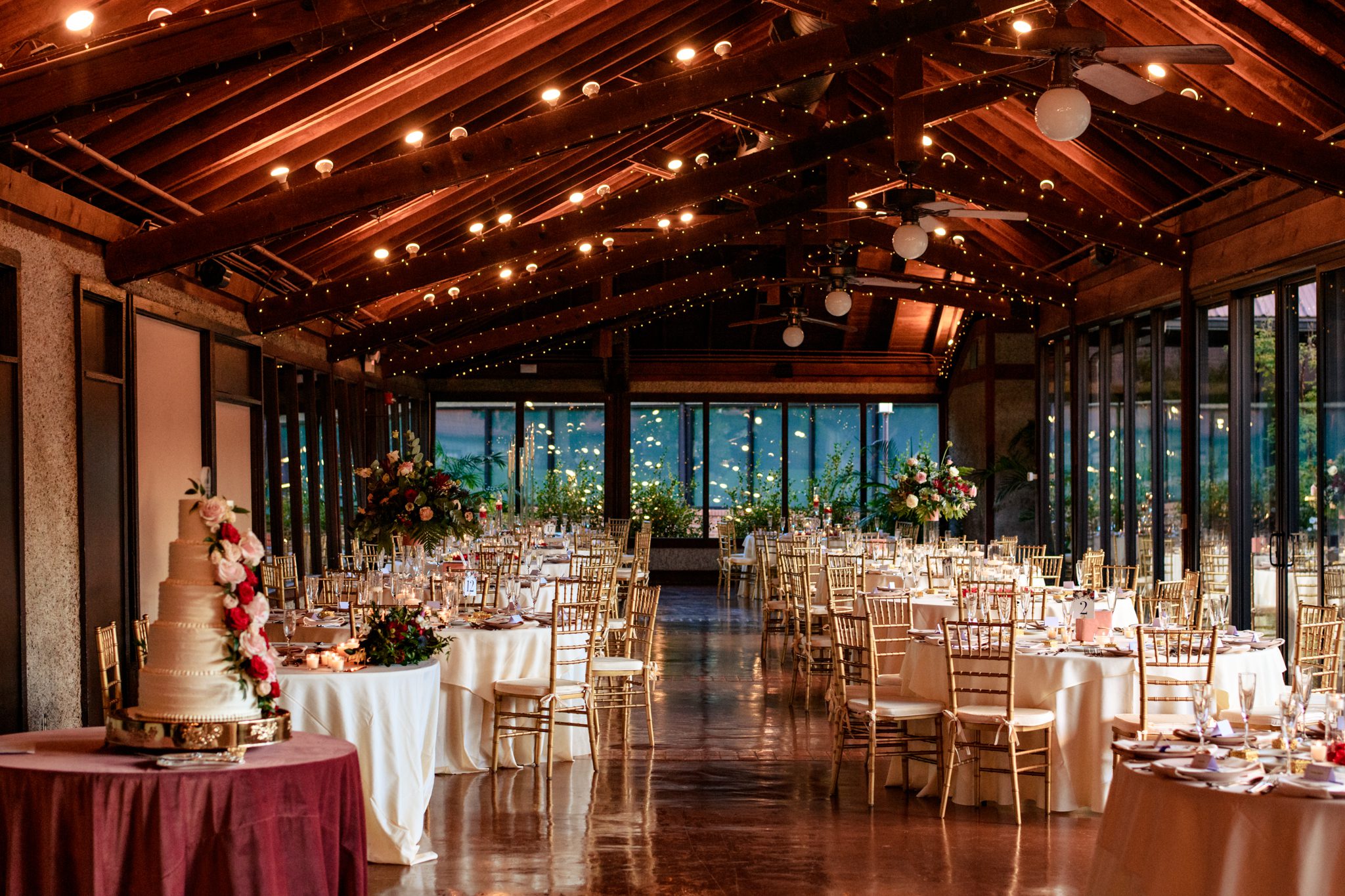 Exquisitely arranged Biltmore wedding reception venue in Deerpark, highlighting lavish decor and a grand chandelier centerpiece
