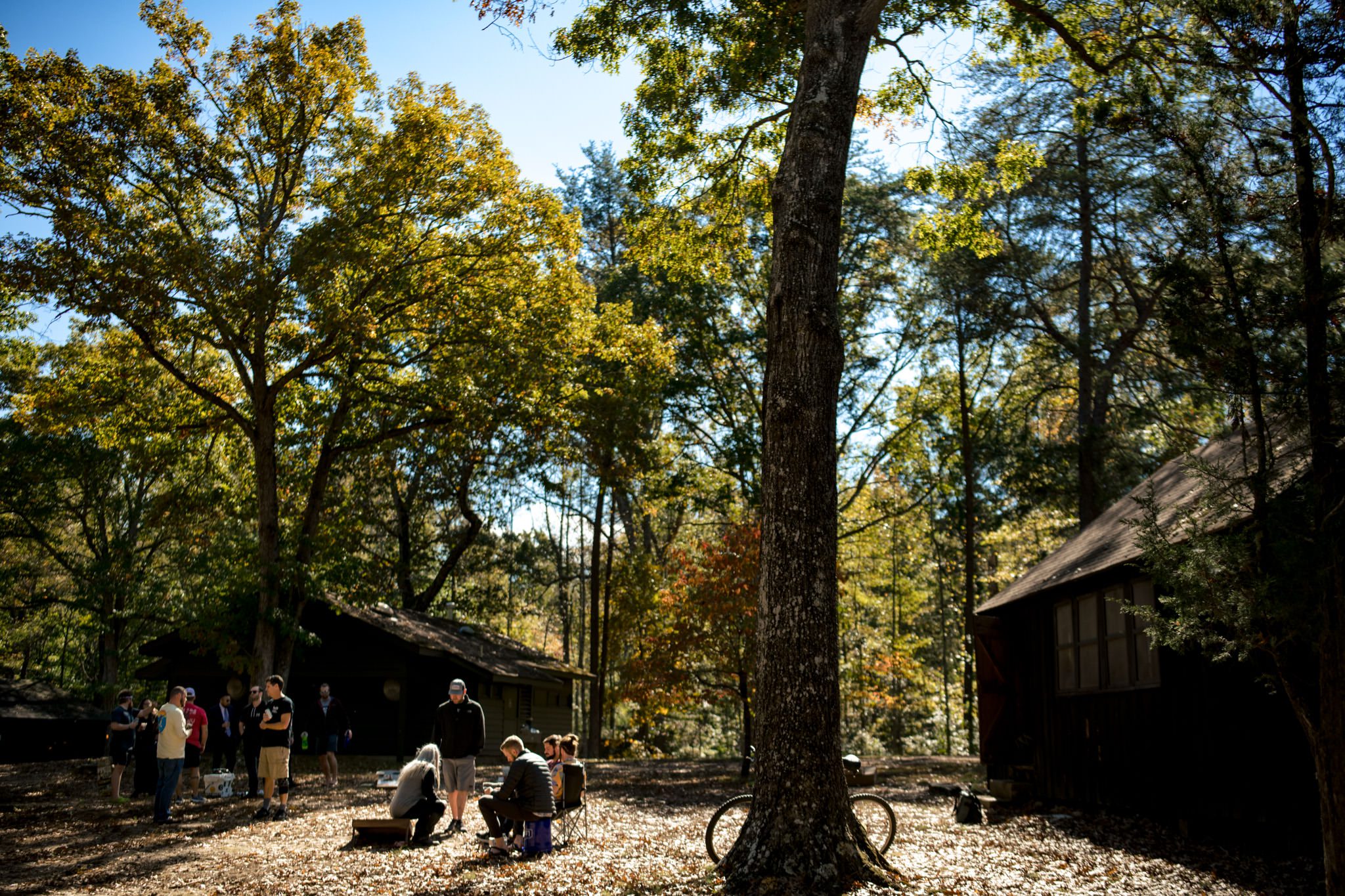 wedding guests get ready with activities before the wedding ceremony at camp highlander