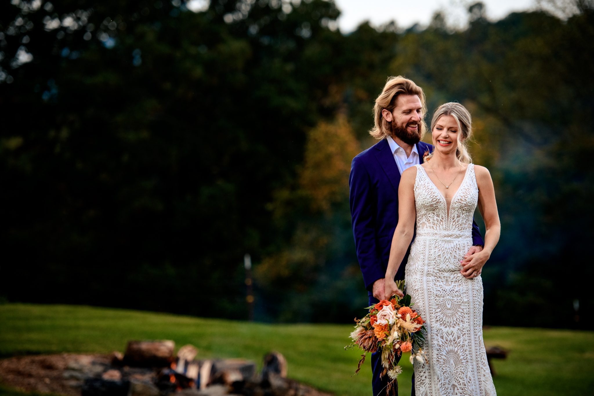 bride and groom portraits at nc mountain wedding