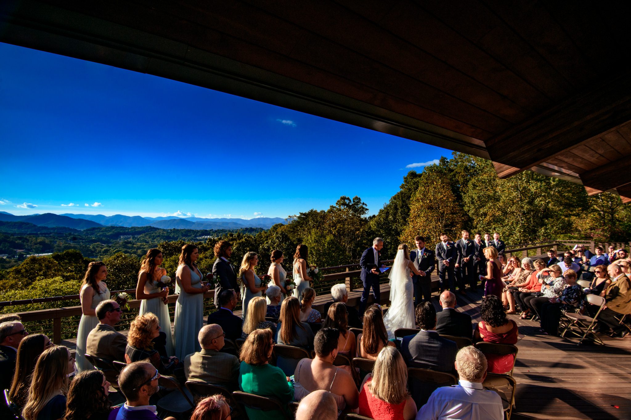 wedding ceremony on the overlook deck at crest center