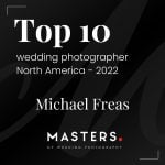top 10 wedding photographer in north america badge from masters of wedding photography