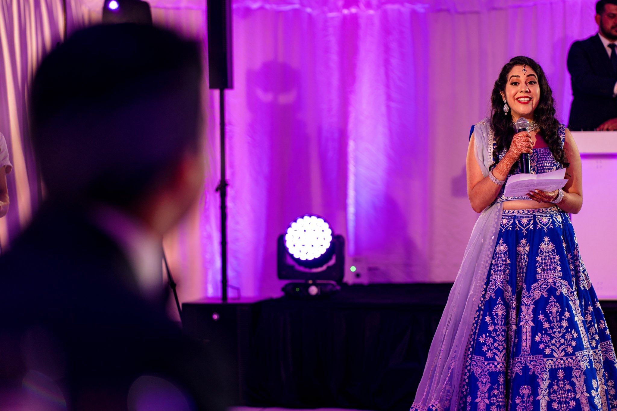 A bride giving a speech at a Biltmore Estate wedding reception.