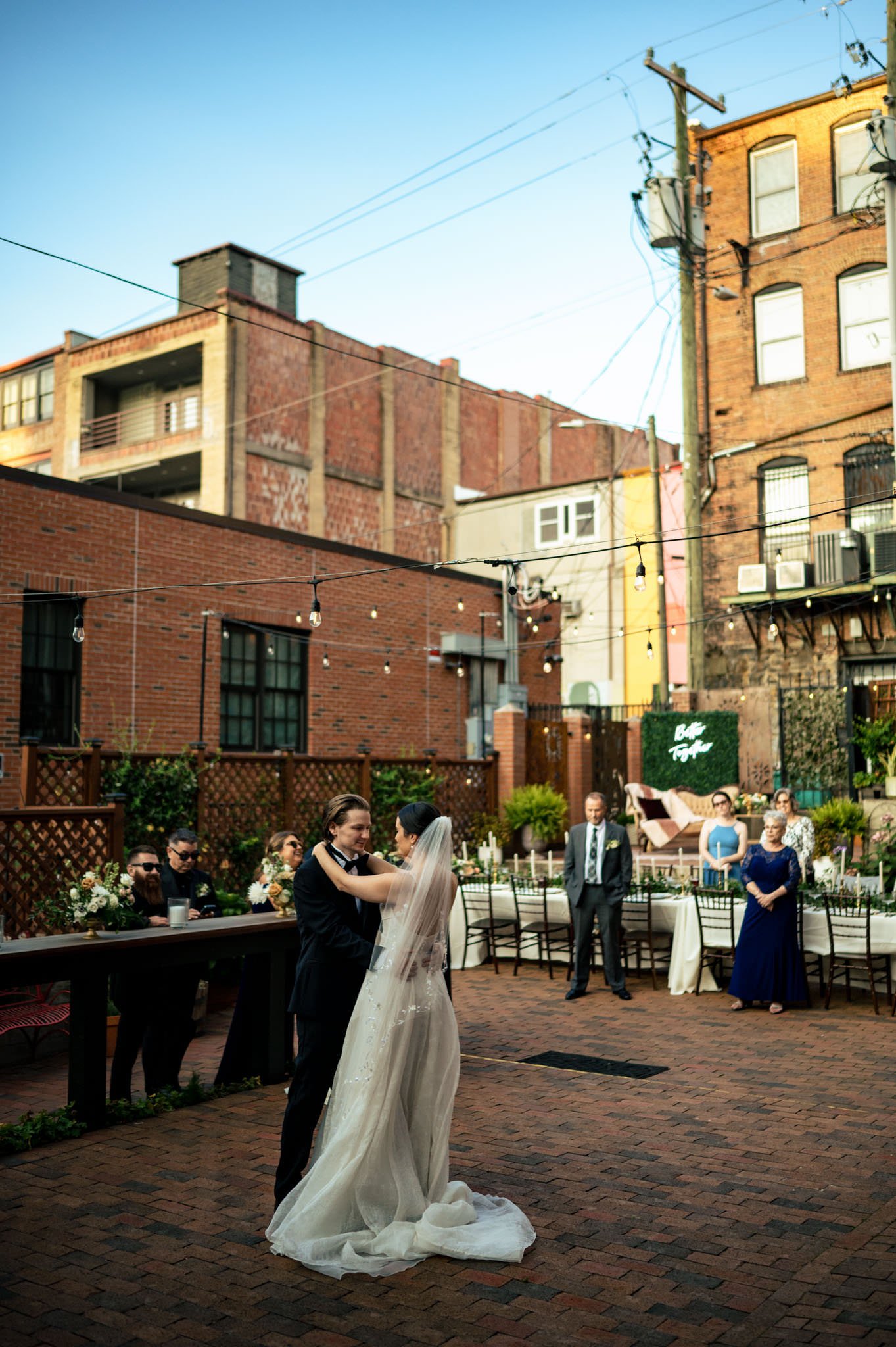 A bride and groom sharing their first dance at an Asheville micro wedding.